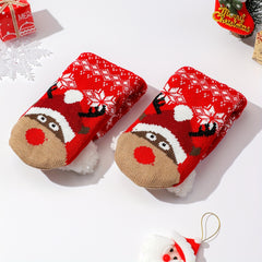 6 Pairs Christmas Print Plush Lined Socks Winter Warm Antiskid Floor Socks