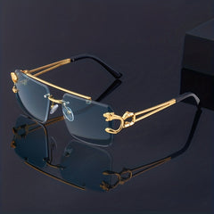 Tinted Lens Double Bridge Men's Square Sunglasses Metal Frameless UV400