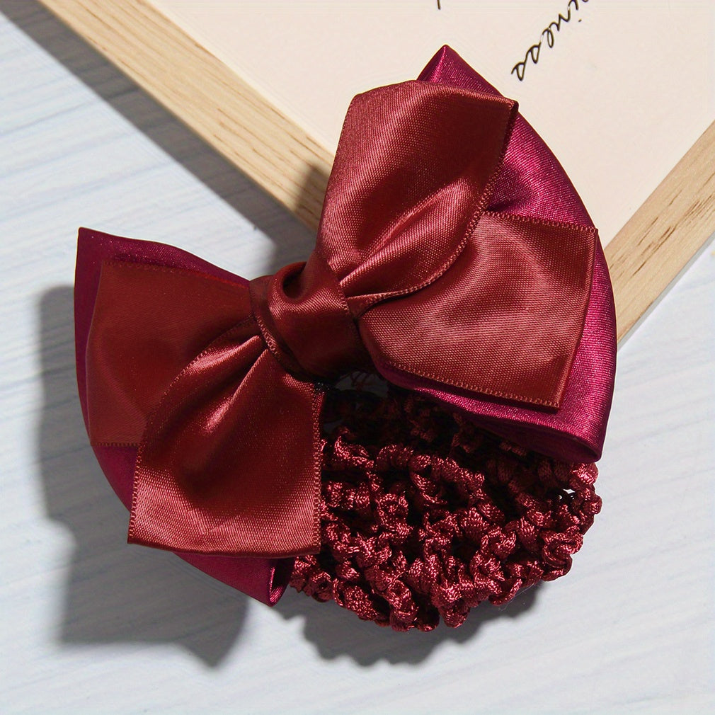 Bowknot Snood Barrette Back Head Hair Clip Bun Ponytail Vintage Hair Clip