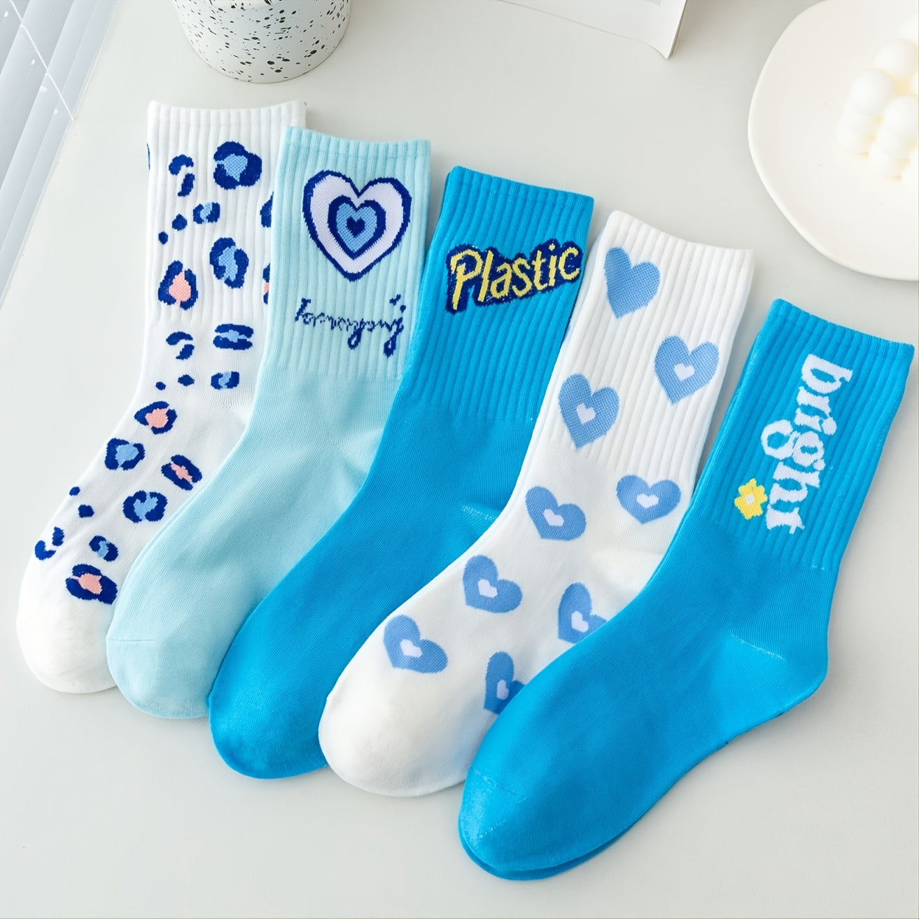 5 Pairs Women's Mixed Pattern Mid Tube Socks