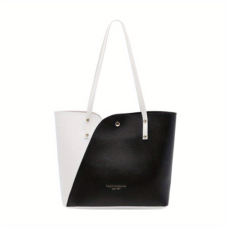 Contrast Tote Bag PU Leather Shoulder Bag