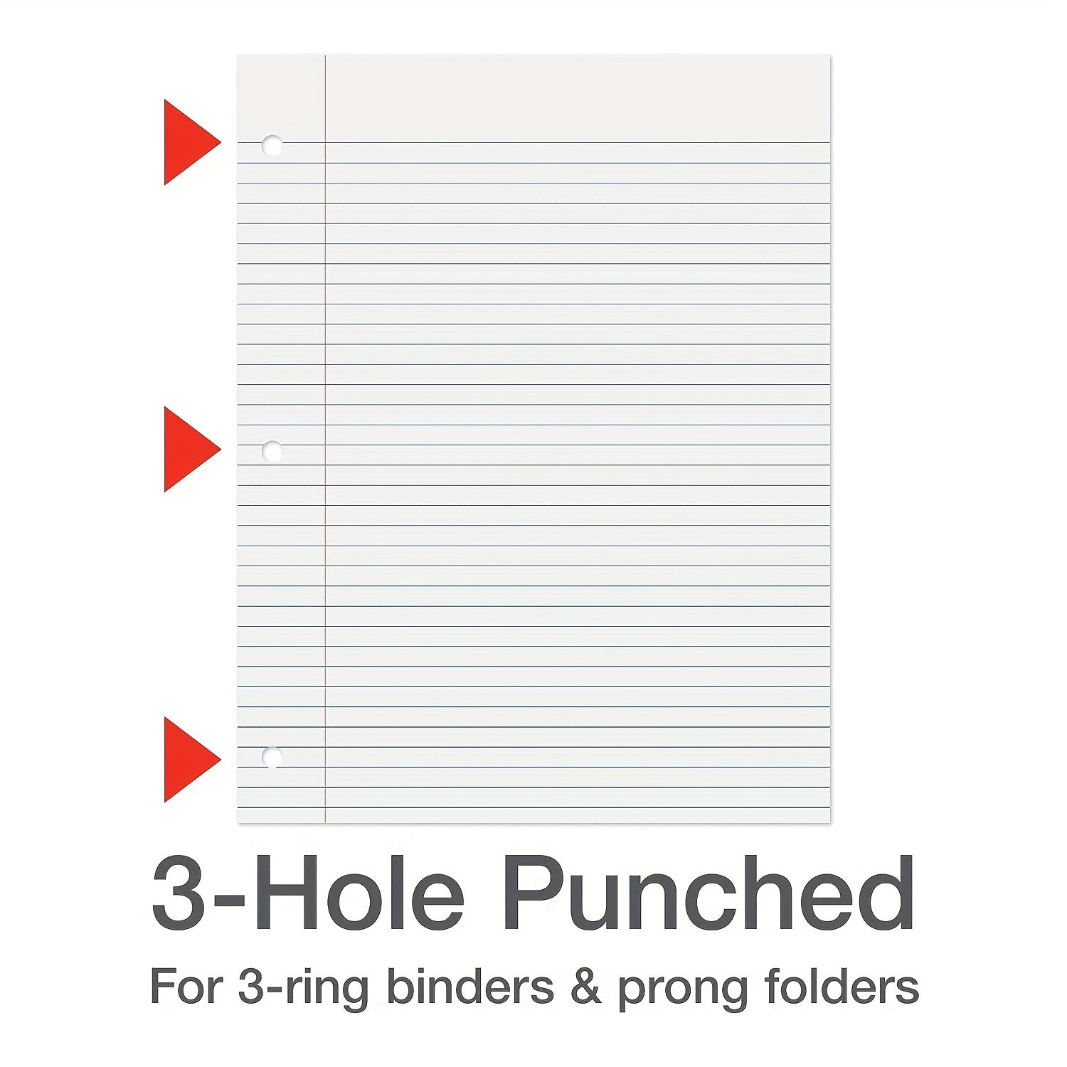 College Rule Filler Paper, 8.5x11, 3 Hole Punched, 100 Sheets/Pack
