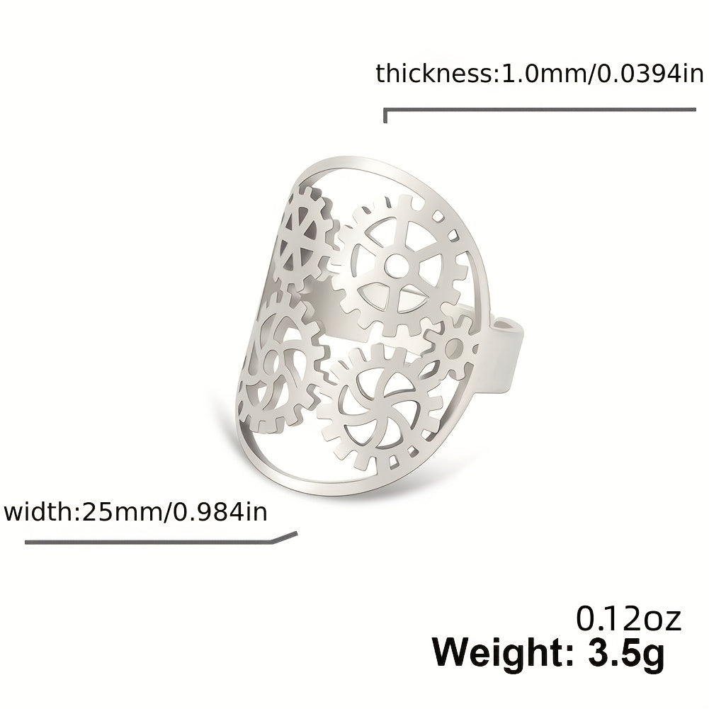 Adjustable Stainless Steel Gear Ring for Men