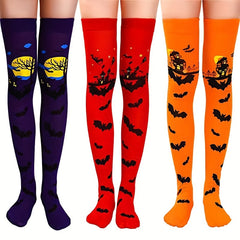 Bat Print Thigh High Socks Halloween Over The Knee Stockings