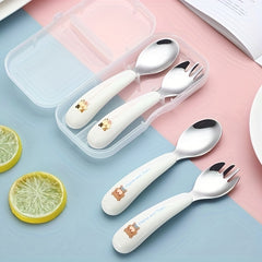 304 Stainless Steel Kids Portable Cutlery Fork Spoon Cartoon Baby Training