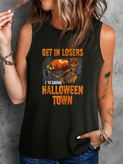 Women's Slogan Print Tank Top Round Neck Stretchy