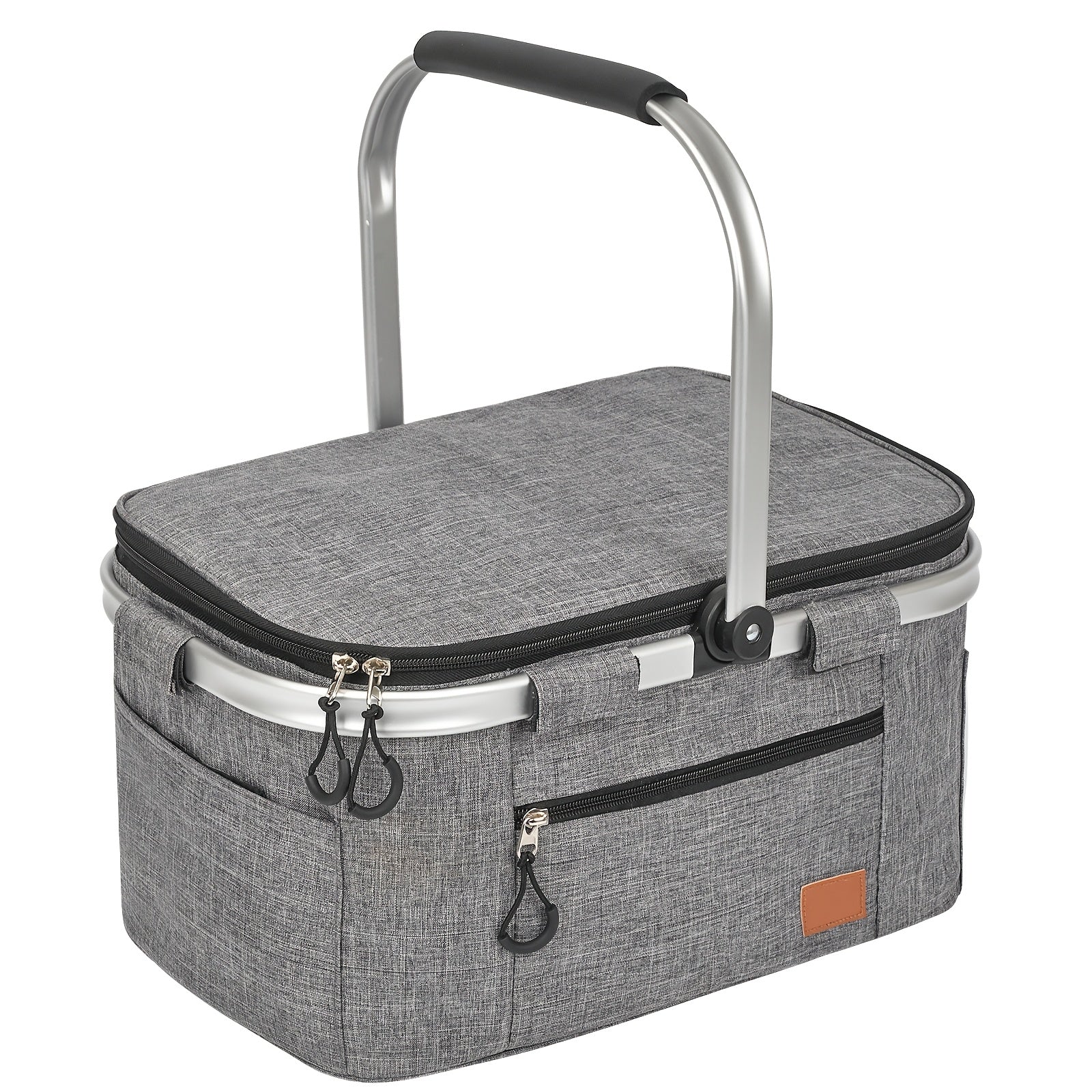 32L Large Picnic Basket with Insulated Aluminum Frame - Foldable and Stylish