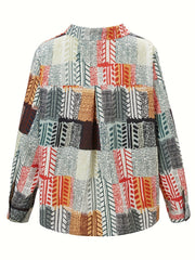 Patchwork Print Long Sleeve Shirt Top