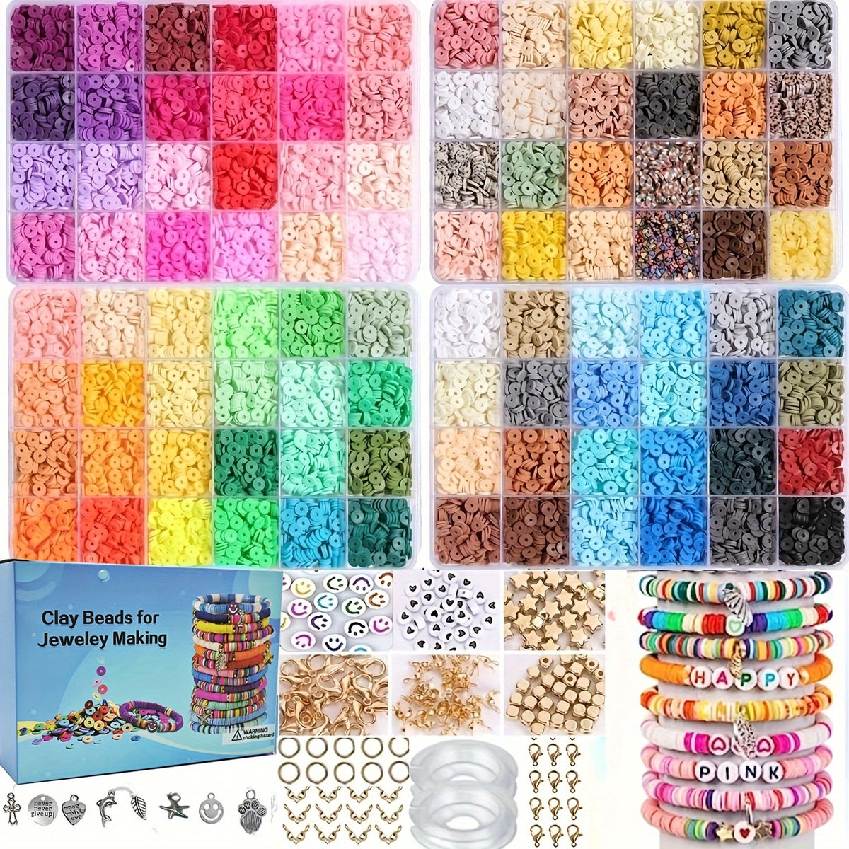 Polymer Clay Beads Charm Bracelet Making Kit - 96 Colors