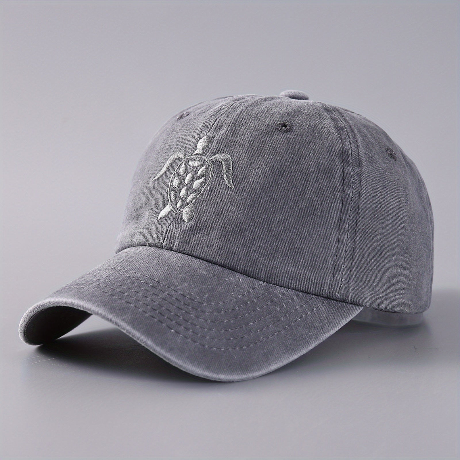 Vintage Washed Denim Baseball Cap Flying Turtle Curved Brim
