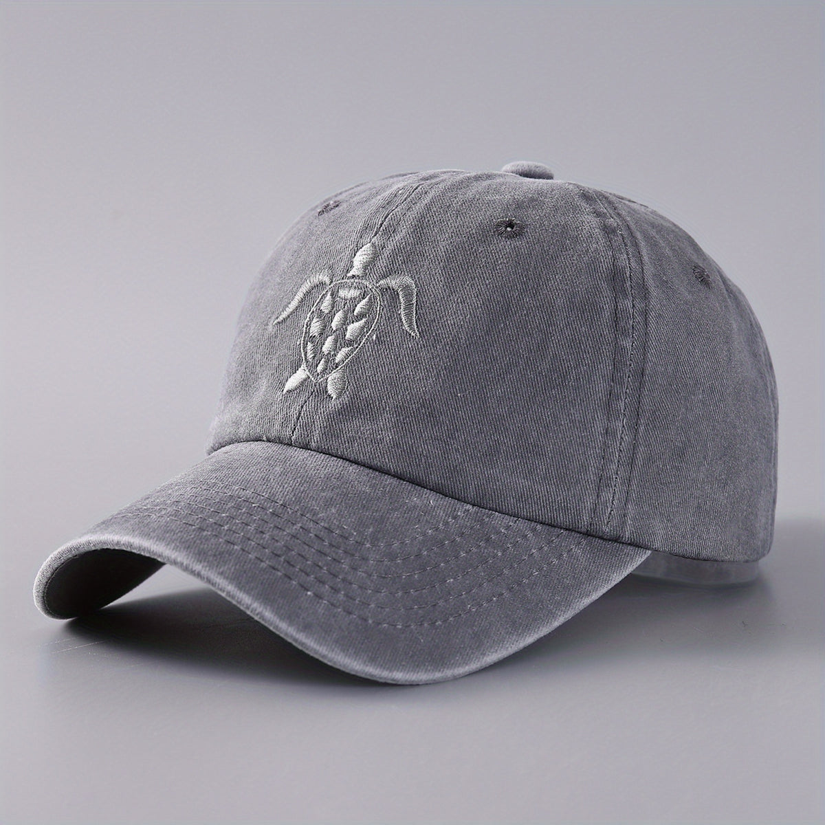 Vintage Washed Denim Baseball Cap Flying Turtle Curved Brim