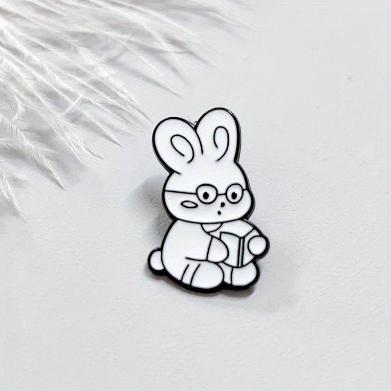 Cute Rabbit Glasses Brooch Pin Cartoon Badge for Backpacks Sweaters Jackets