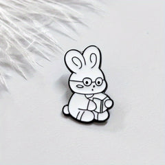 Cute Rabbit Glasses Brooch Pin Cartoon Badge for Backpacks Sweaters Jackets