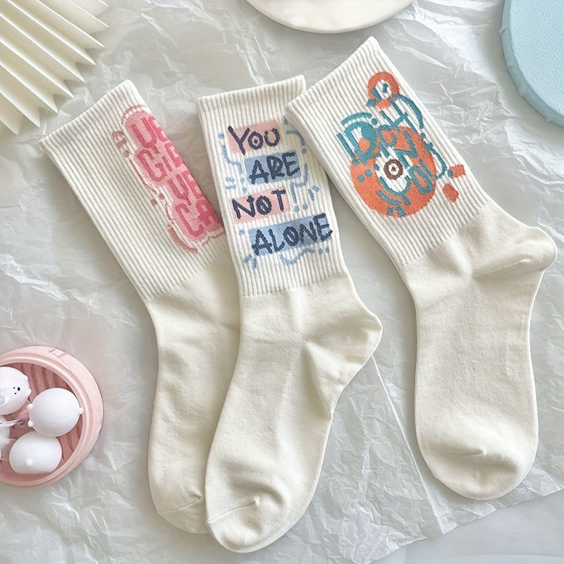 7 Pairs Letter Print Socks Comfy & Breathable Mid Tube Socks