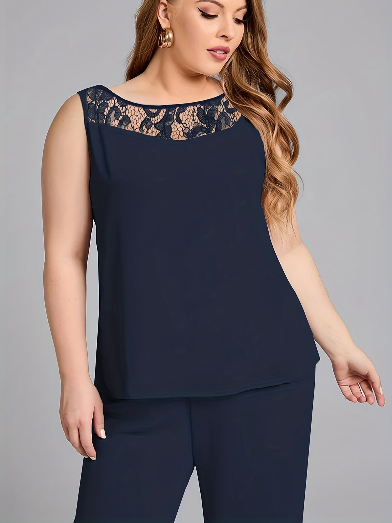  Women's 3-Piece Lace Panel Tank Top & Cardigan & Pants Set
