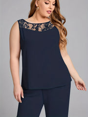  Women's 3-Piece Lace Panel Tank Top & Cardigan & Pants Set