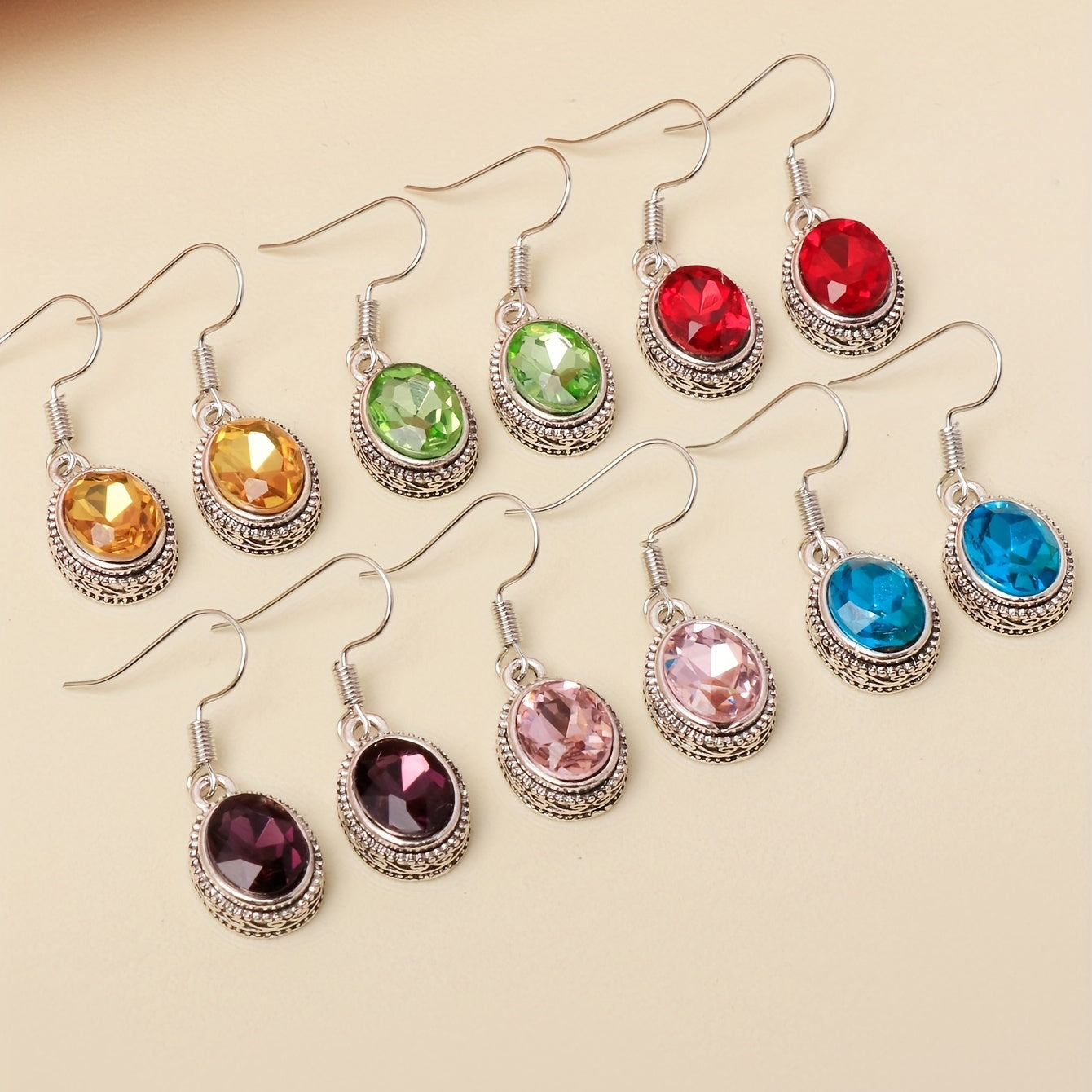 Ethnic Style Oval Glass Hook Earrings for Women