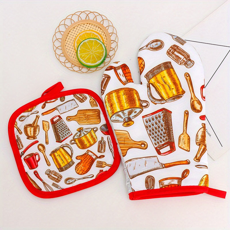 2pcs Oven Mitts Heat Insulation Mat Set Baking Gloves