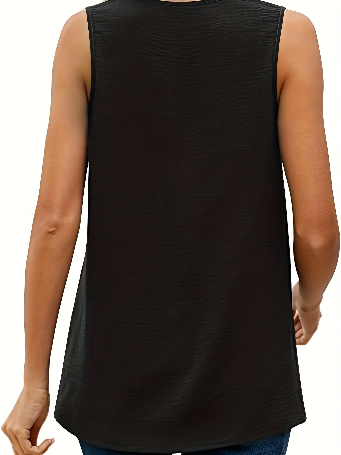  Solid Chiffon V Neck Pleated Tunic Tank Top