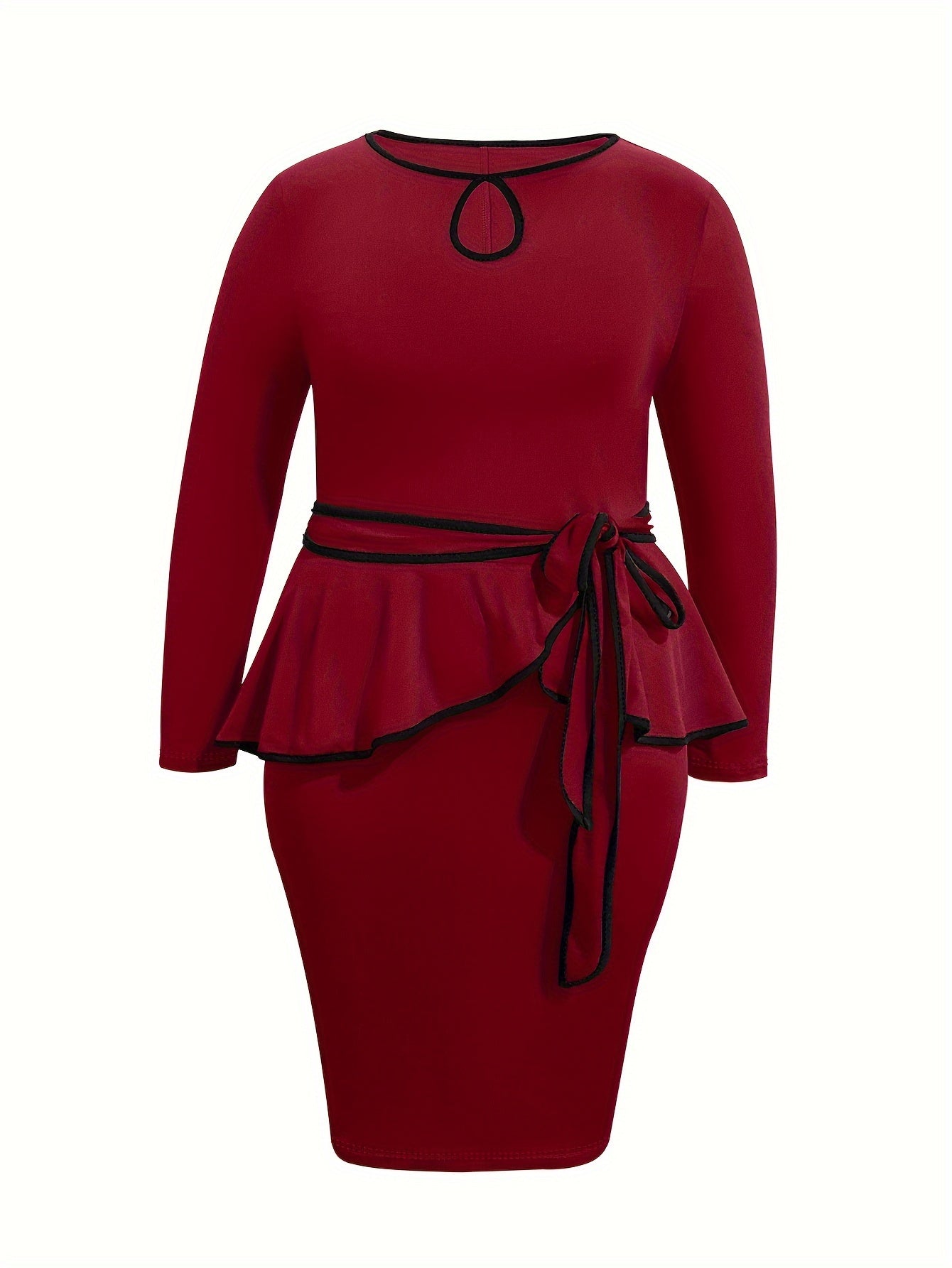  Colorblock Long Sleeve Round Neck Dress