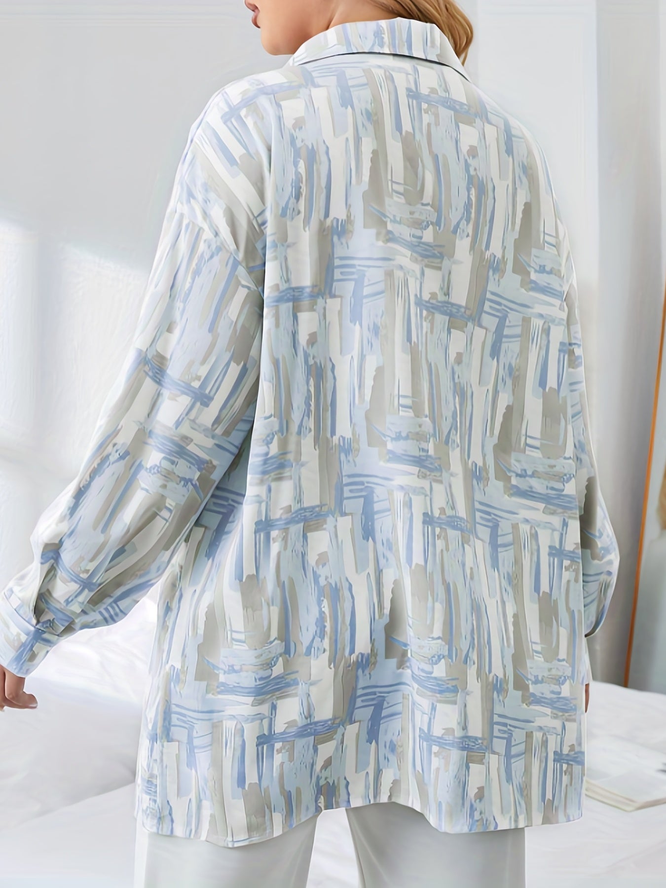  Graffiti Print Long Sleeve Blouse