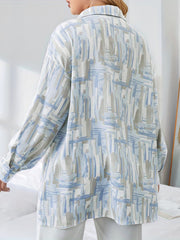  Graffiti Print Long Sleeve Blouse