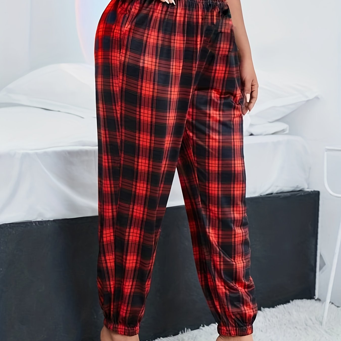 Women's Plus Plaid Print High Stretch Pajama Pants