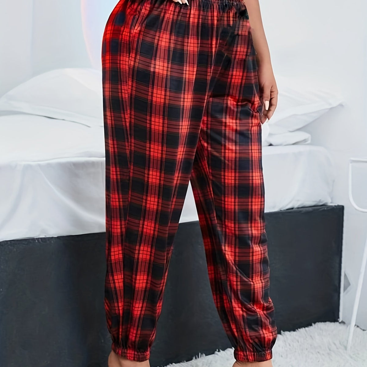 Women's Plus Plaid Print High Stretch Pajama Pants