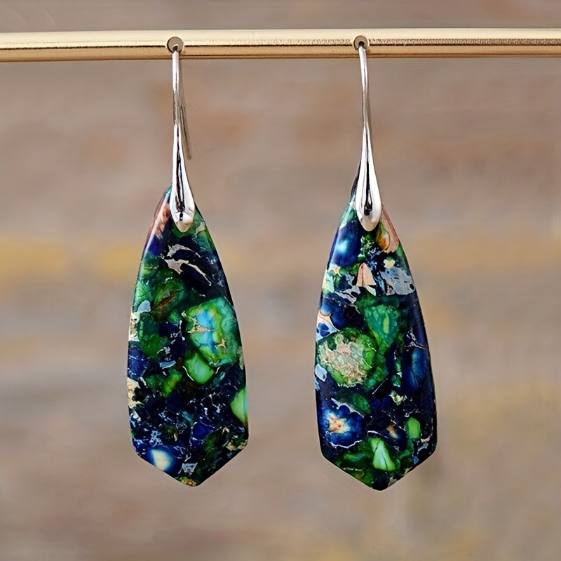 Natural Imperial Stone Dangle Earrings Bohemian Style Jewelry Gift