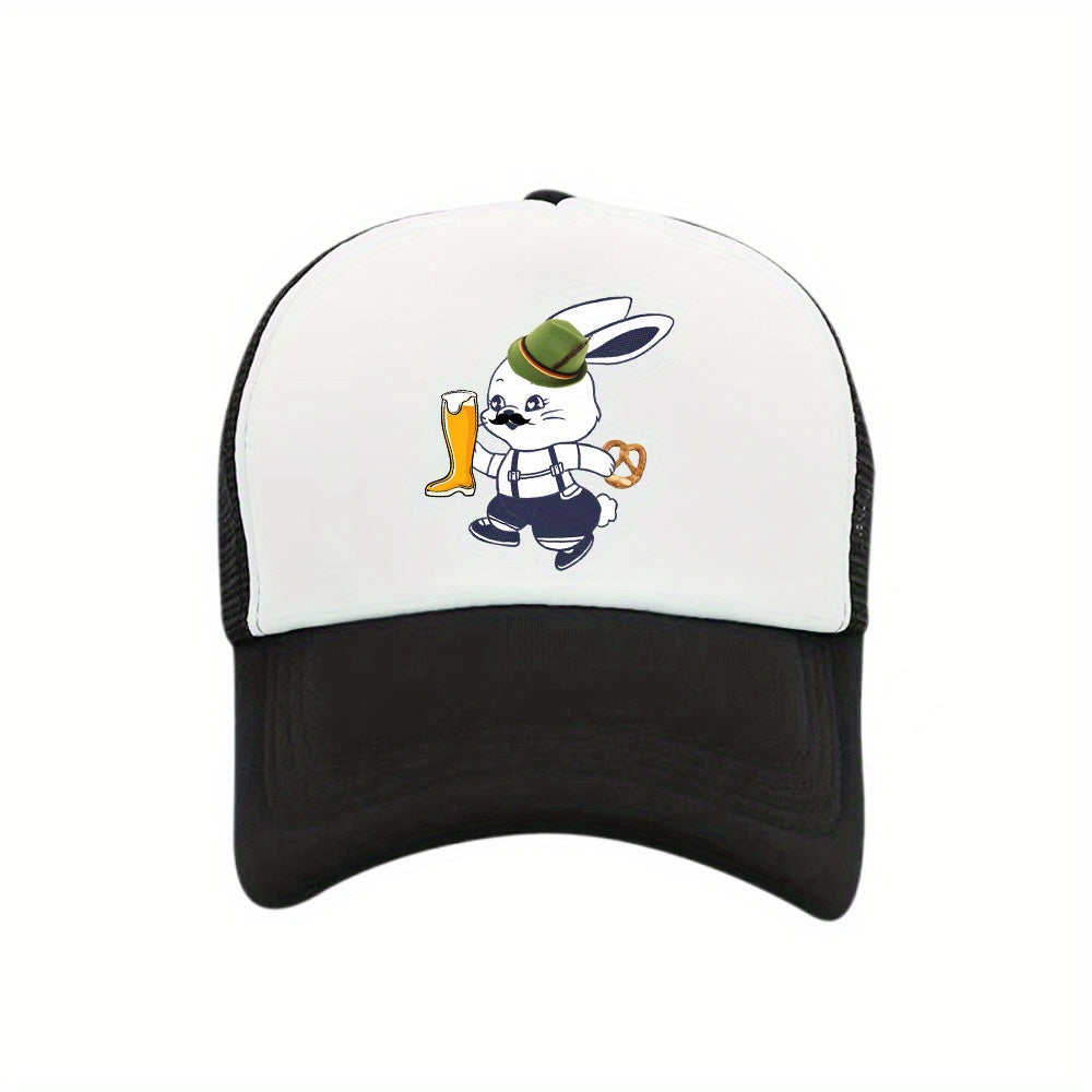 Beer Mesh Trucker Hat Anime Suit Beer Rabbit Print Baseball Cap