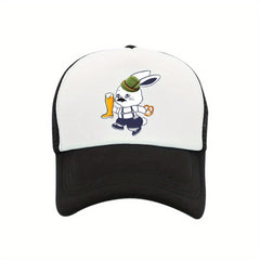 Beer Mesh Trucker Hat Anime Suit Beer Rabbit Print Baseball Cap