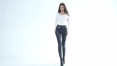 Yoga Sports Faux Leather Leggings Tummy Control Fitness Cropped Pants