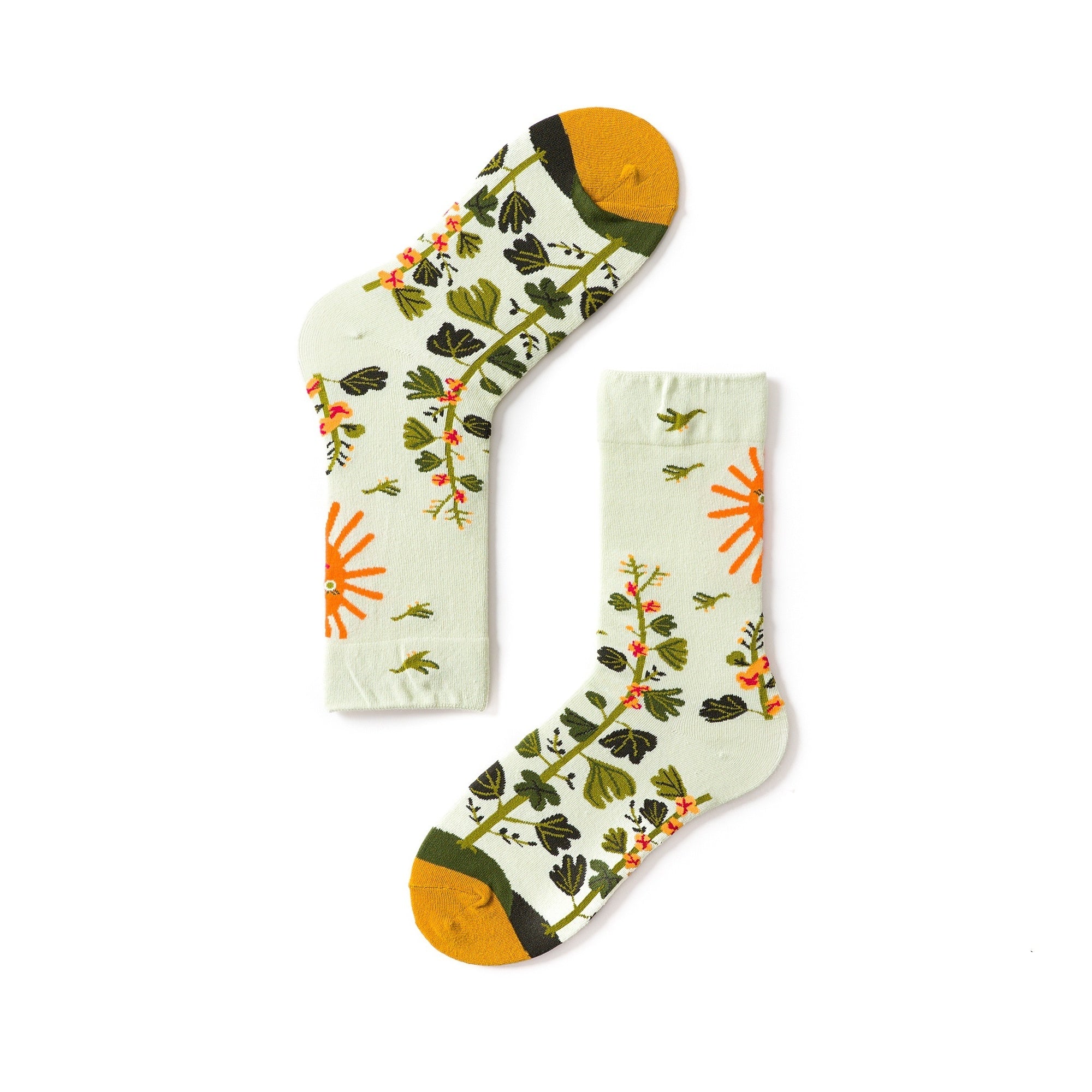 6 Pairs Floral Print Socks Colorblock Crew Socks Women's Stockings