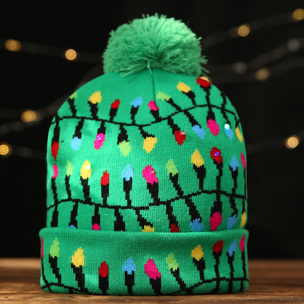 LED Light Knitted Christmas Hat Flanged Ball Cap