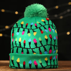 LED Light Knitted Christmas Hat Flanged Ball Cap