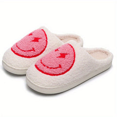 Women's Lightning Smile Face Slippers Warm Fuzzy Shoes Cozy Home Plush Slippers