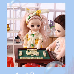 Mini Mahjong Set with Table and Stools for Dollhouses