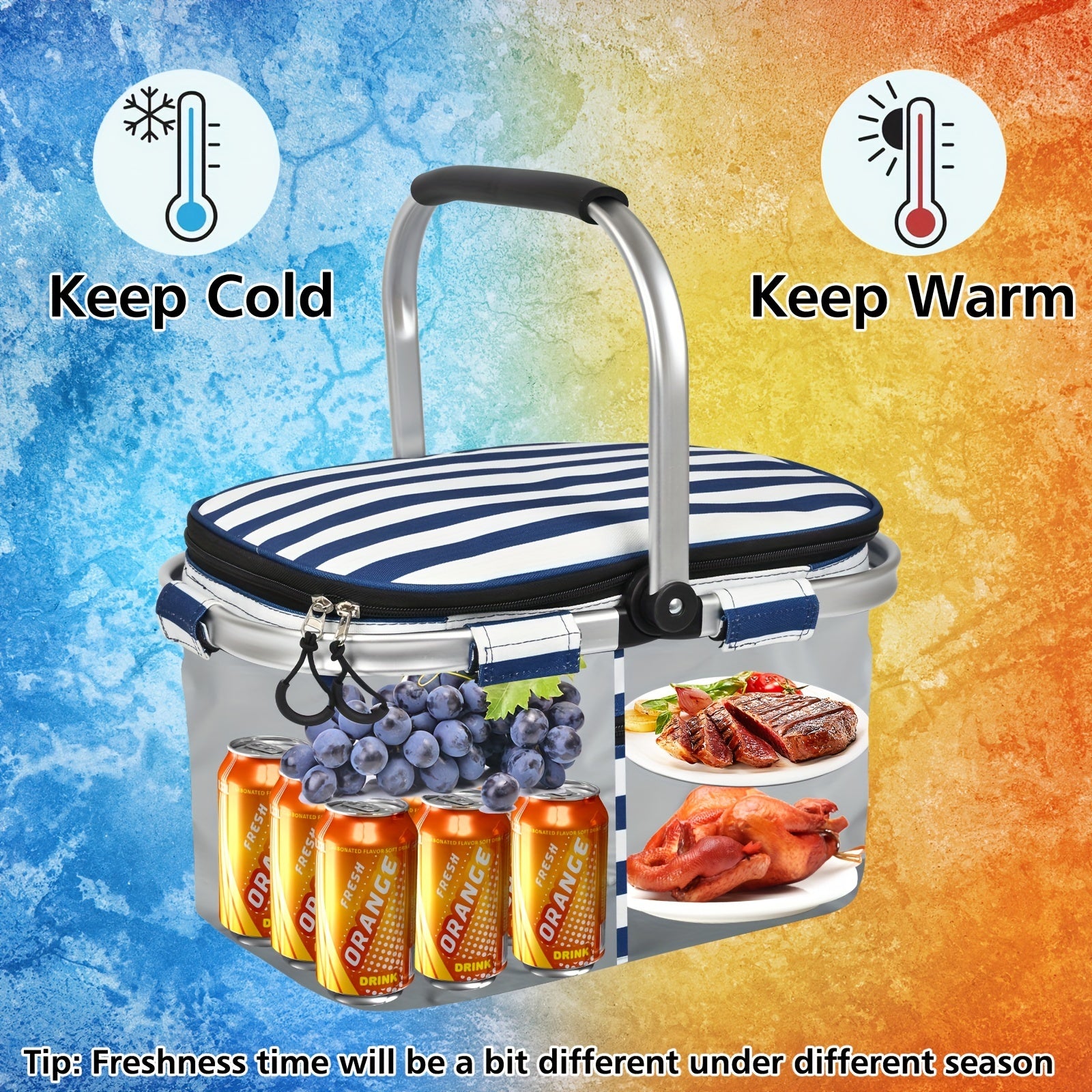 32L Large Picnic Basket with Insulated Aluminum Frame - Foldable and Stylish
