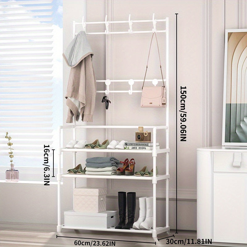 Entryway Coat and Shoe Rack with Hooks and Shelf