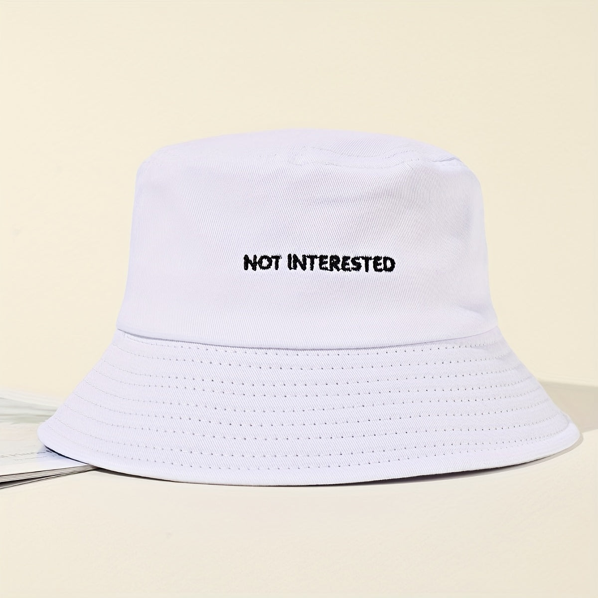 Embroidery Bucket Hat Lightweight Fisherman Cap Solid Sunscreen Travel Beach Hat