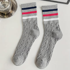 4-Pair Striped Sports Socks for Women Comfortable Mid Tube Stockings
