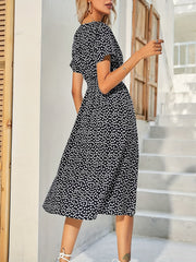 Floral Print Vacation Dress Short Sleeve V Neck Casual Dress