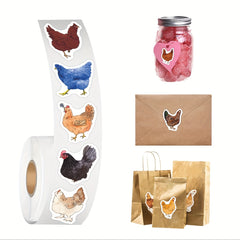 500pcs Cartoon Hens Stickers Roll for Water Bottles Laptop Bike D