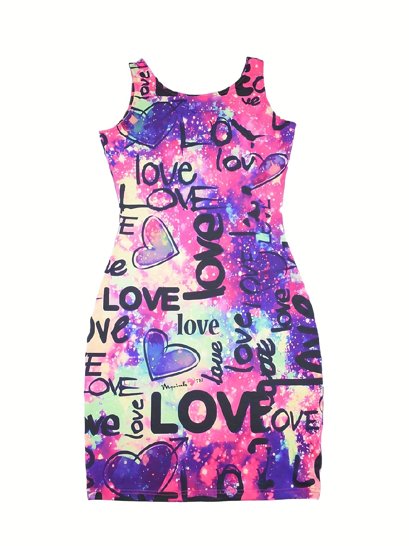 Love Letter Print Tank Dress Casual Slim Bag Hip Random Printing Dress