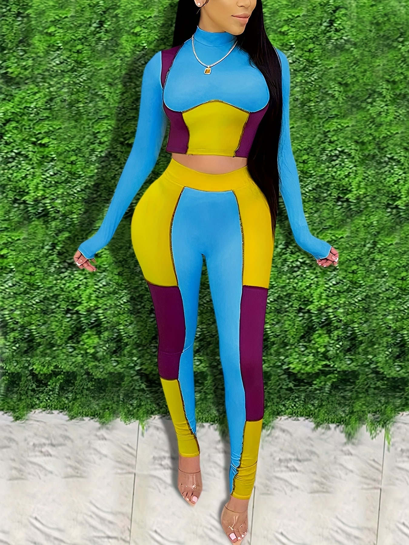  Colorblock Crop Top & Leggings Set