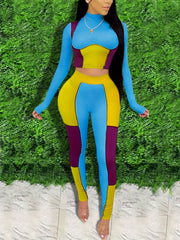 Colorblock Crop Top & Leggings Set