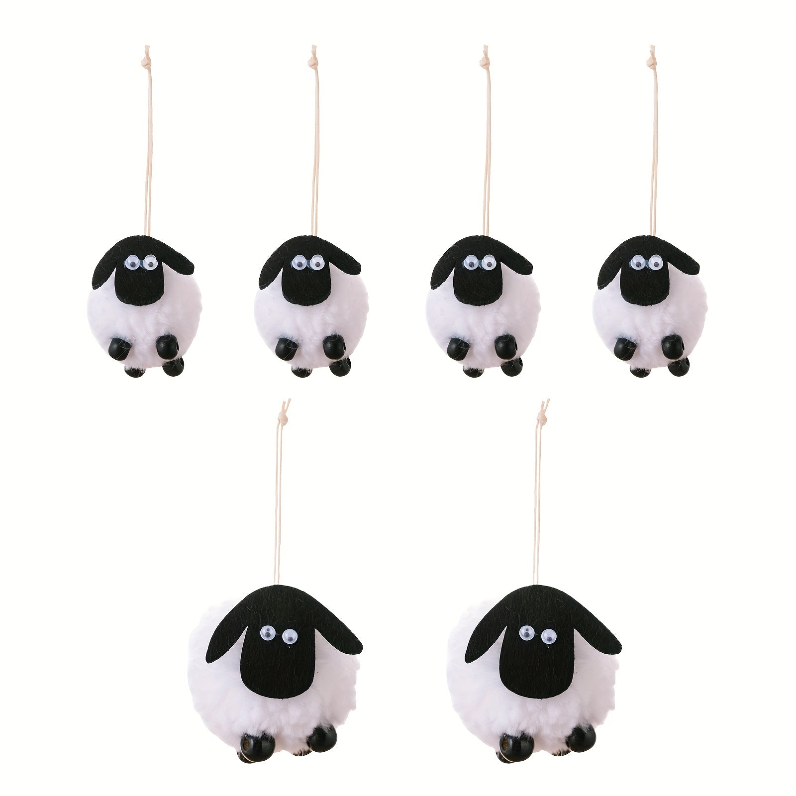 6pcs Lamb Decoration Pendant, 2 Large & 4 Small, Sheep Hanging Ornaments