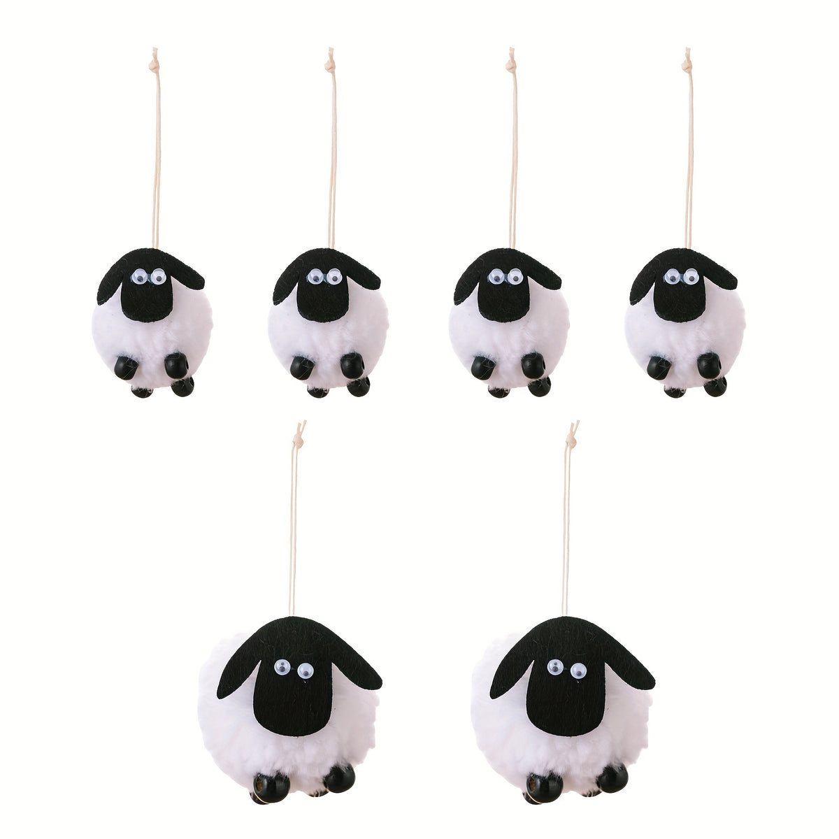 6pcs Lamb Decoration Pendant, 2 Large & 4 Small, Sheep Hanging Ornaments