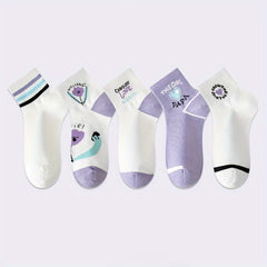 5 Pairs Heart & Floral Print Socks Soft Casual Stockings Women's Hosiery
