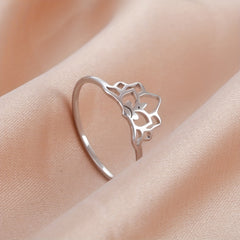 Lucky Nine Petal Lotus Ring Stainless Steel Classic Finger Ring Gift